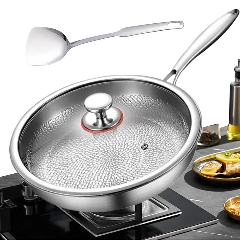Poêle en titane antiadhésive avec couvercle et spatule, ustensiles de cuisine, Gadgets pour la cuisson, cuisson du Steak, crêpes de poisson