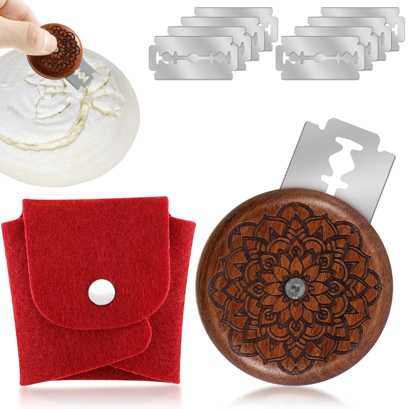 

Bread Dough Scoring Tool Compact Bread Scoring Dough Cutter 5cm Wooden Sourdough Bread Scorer with 10 Stainless Steel Blades