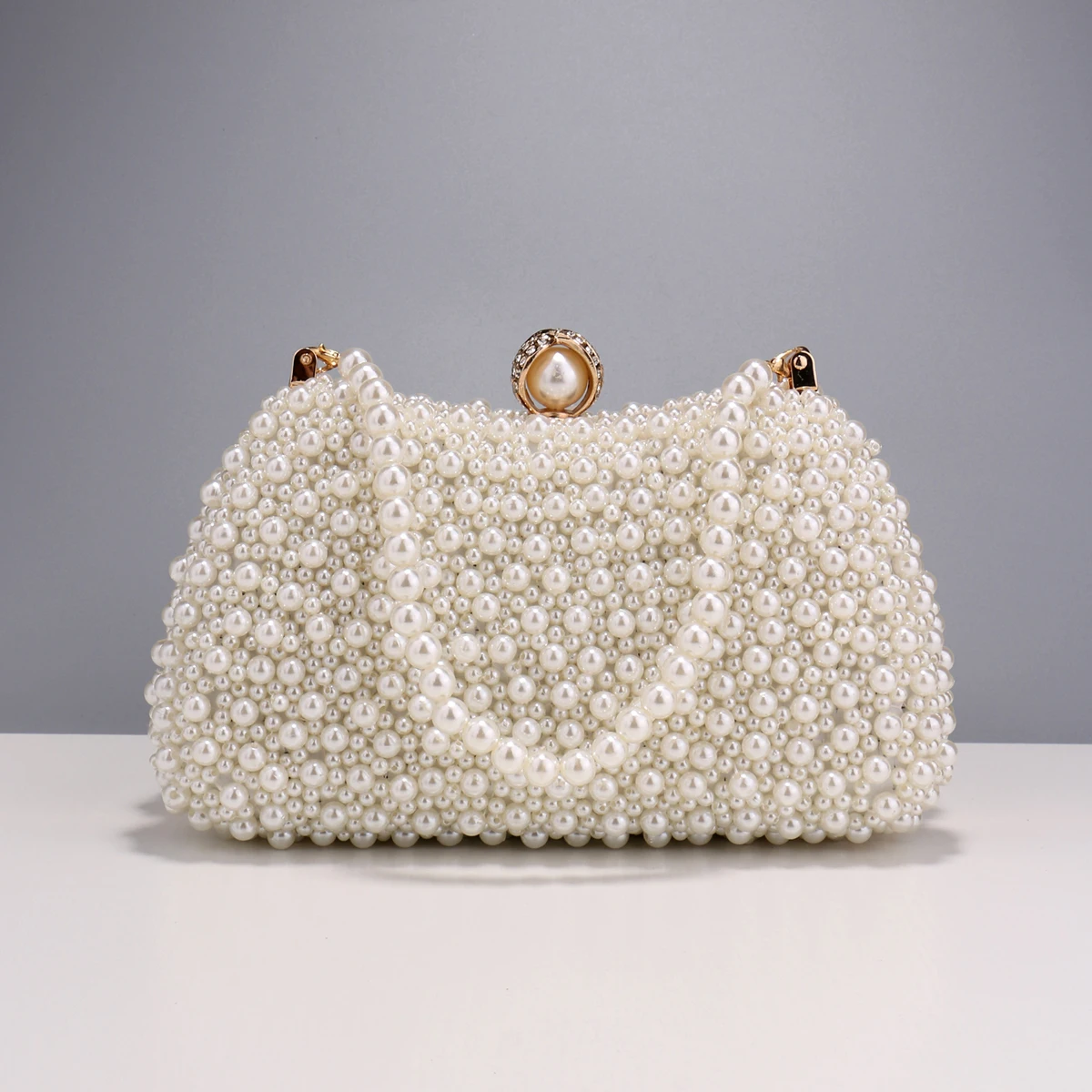 Pearl Women Evening Bags Hollow Out Vintage Beading Clutch With Handle Chain Handbags Diamonds Holder