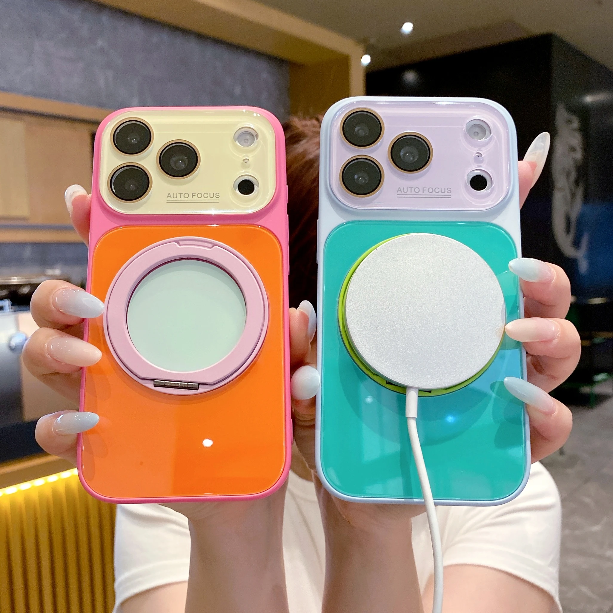 Wysoka jakość 360 stopni °   Obrotowy Metalowy Stojak Magnetyczny Futerał na Telefon do iPhone 18 17 16 15 14 13 Pro Max Szklana Tylna Obudowa Kompatybilna z Magsafe — zdjęcie produktu 2