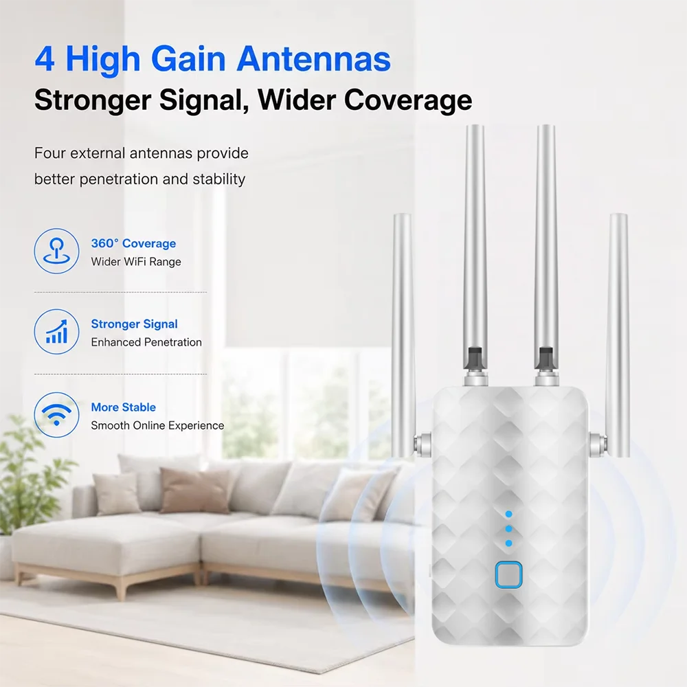 1200Mbps WiFi Repeater Wireless 2.4G/5GHz Dual Band Wireless Wi-Fi Signal Extender Amplifier Router Long Range Booster