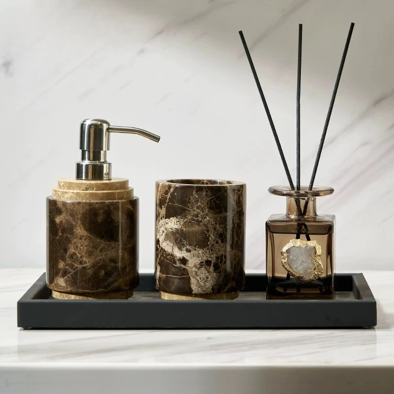 

Creative Leopard Print Stone Lotion Bottle Mouthwash Cup Marble Tray Hotel Bathroom Accessories Soap Dispenser Cup Decoration