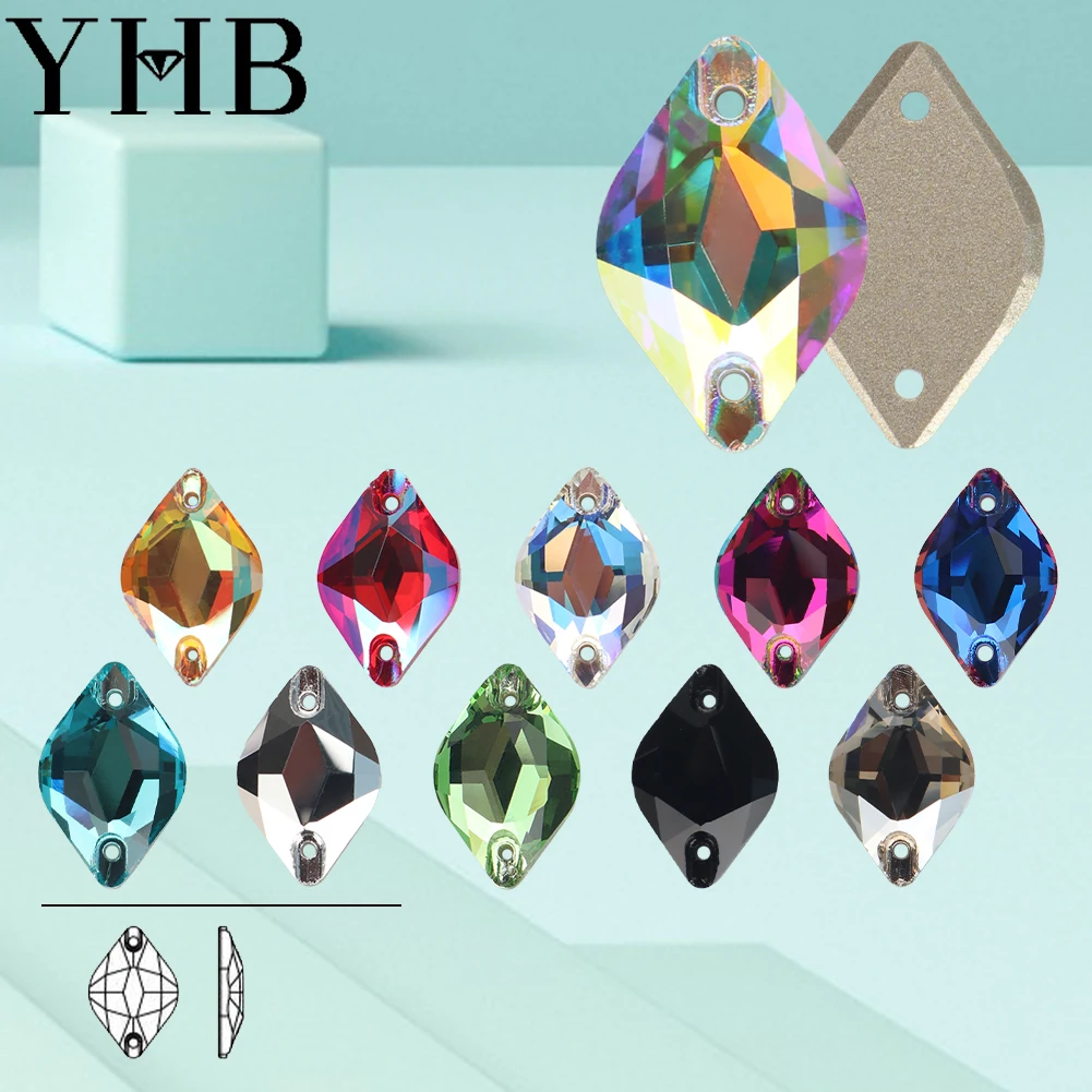 YHB-piedras de coser de cristal azul Siam, cristal AB, luz de luna, parte posterior plana, diamantes de imitación para coser, ropa, bolsos, arte