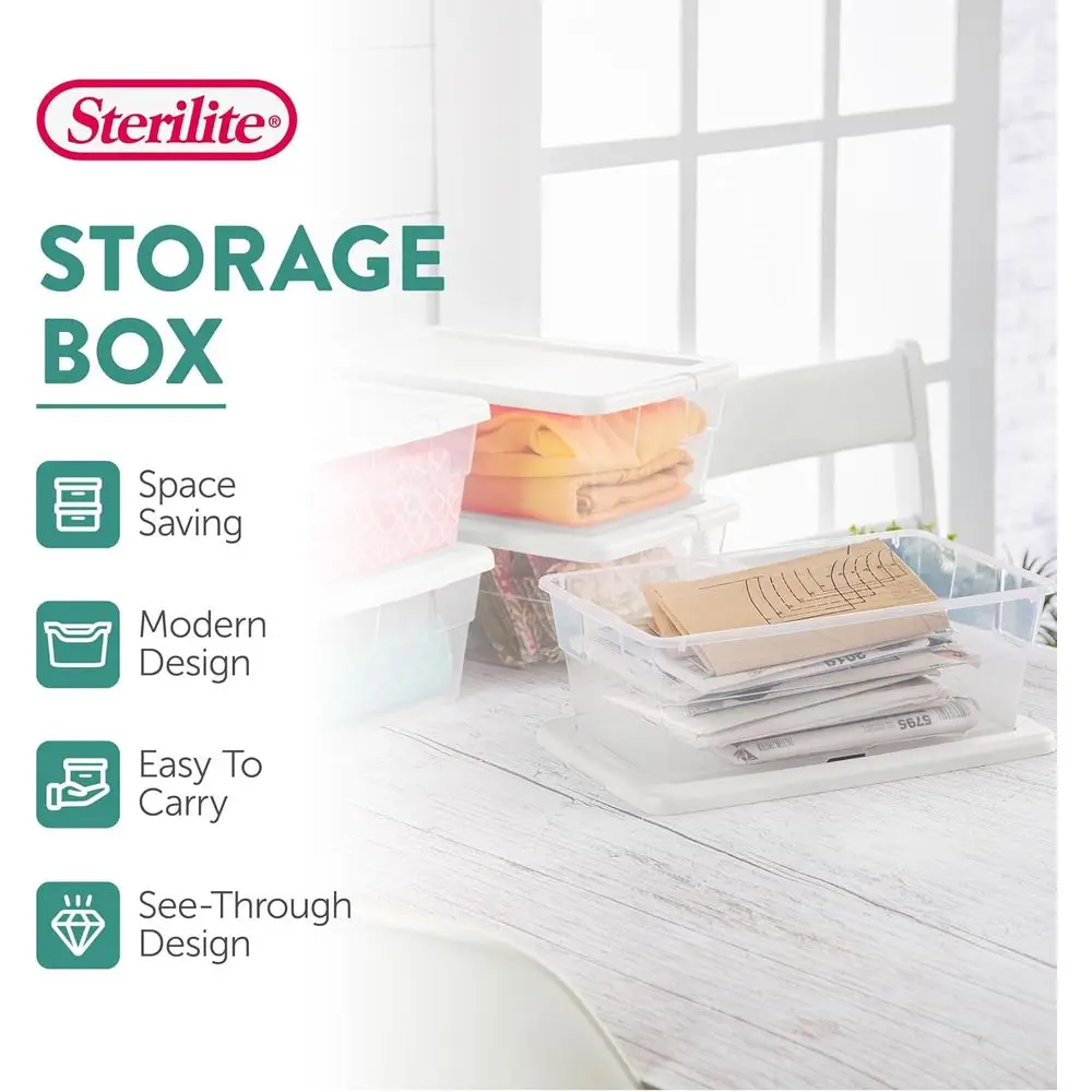 24-Pack 6 Quart Storage Boxes, Stackable Clear Plastic Bins with Snap-On Lids - Heavy-Duty Organizing Containers or Closet, Bath