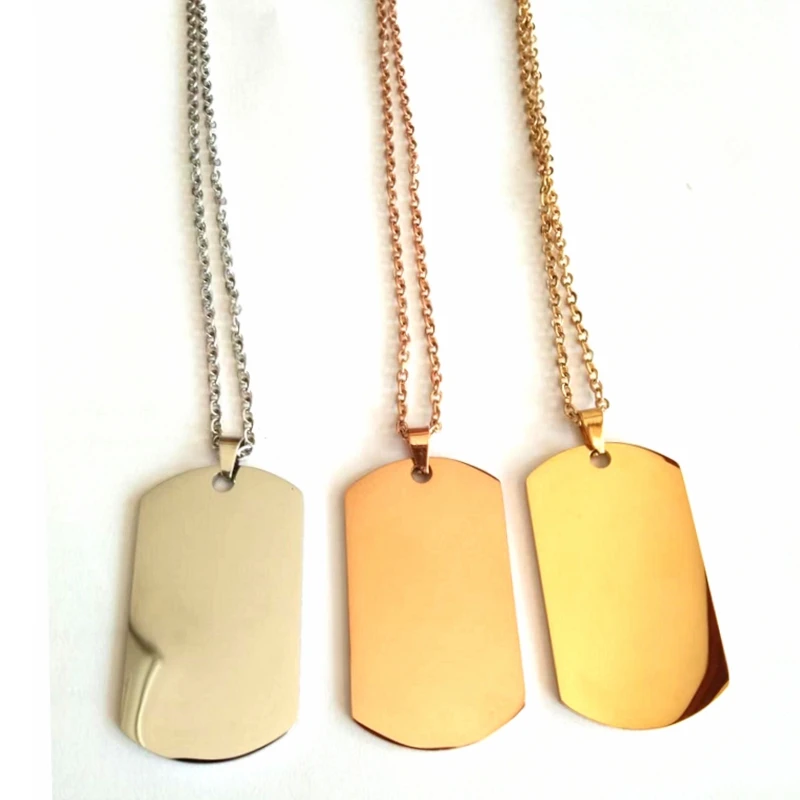 New 10Pcs Dog Tag Necklace Military Army Nameplate ID Blank Pendant Mirror Polished Stainless Steel Jewelry Men Wholesale