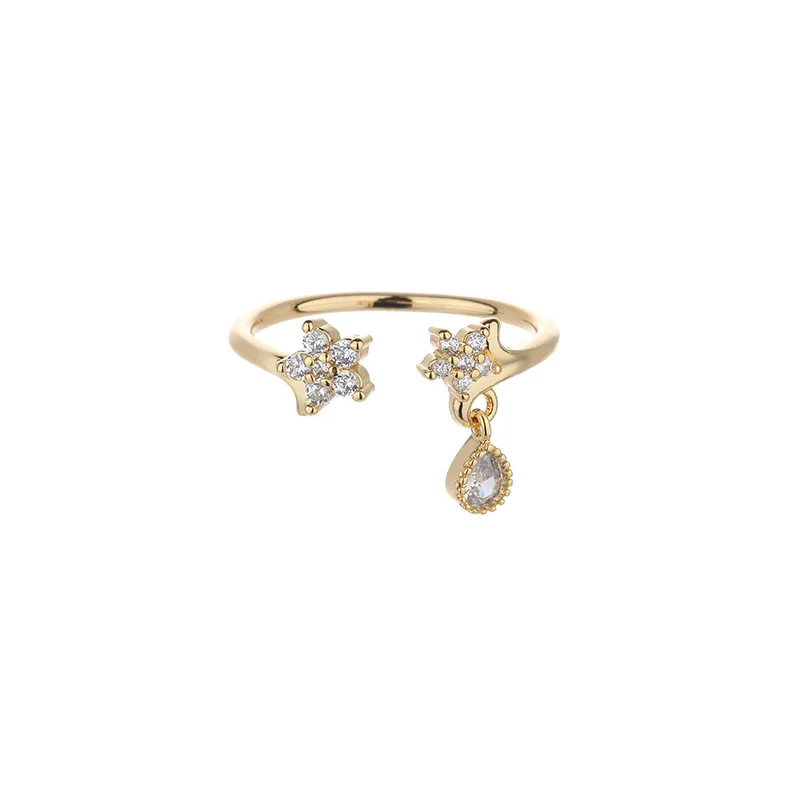 PANJBJ 925 Sterling Silber Vierzackiger Stern Glänzender Zirkon-Ring Hochwertiger Personalisierter Verstellbarer Schmuck – Detail 38