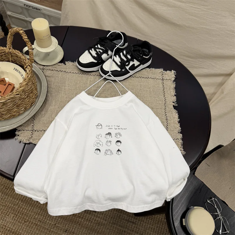 Set 2026 Spring and Autumn New Childrens Clothing Boys and Girls Charge Jacket T-shirt Striped Wide Leg Pants Three-piece Set
