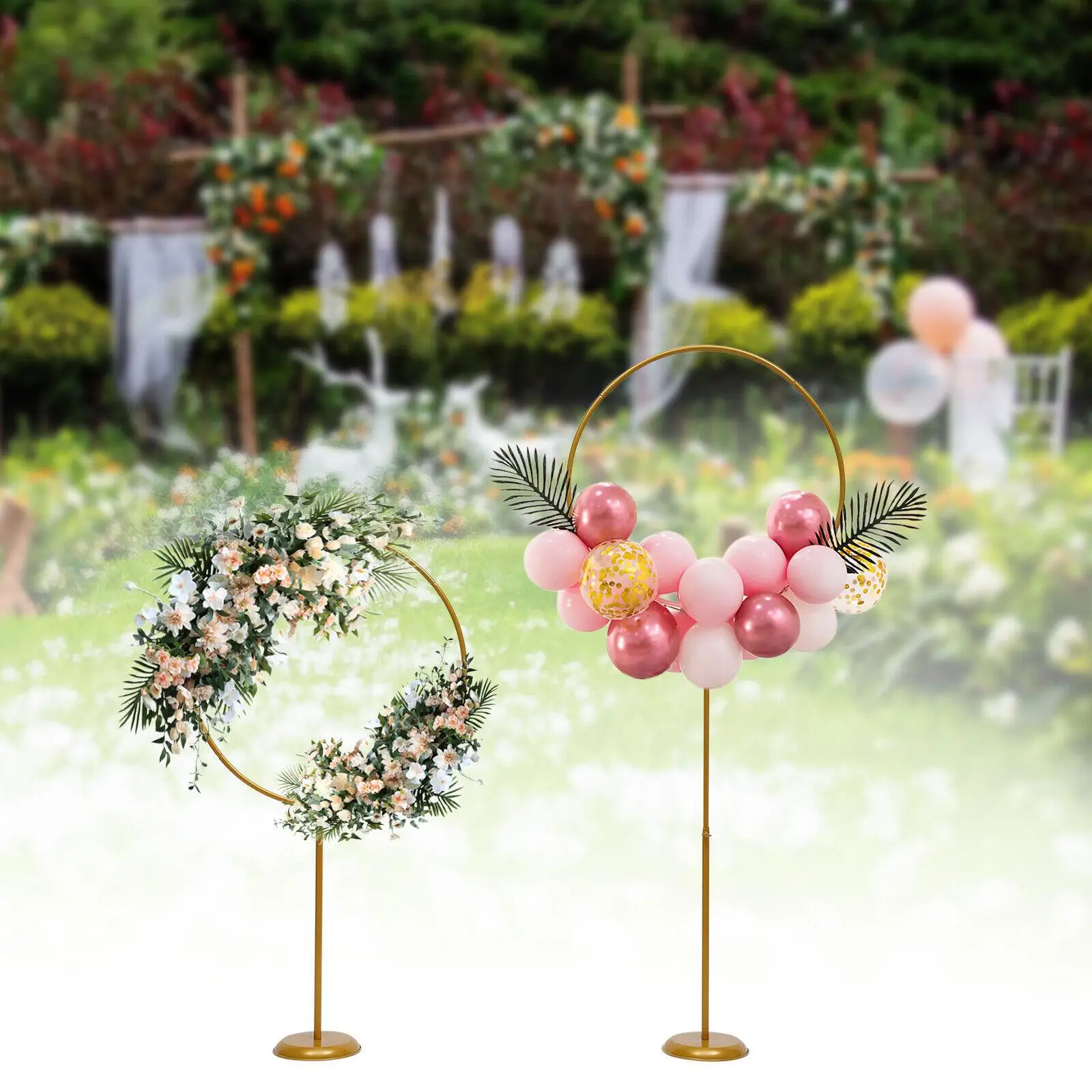 2Pcs Balloon Lead Brackets Golden Metal Round Arch Stand For Wedding Party Decor