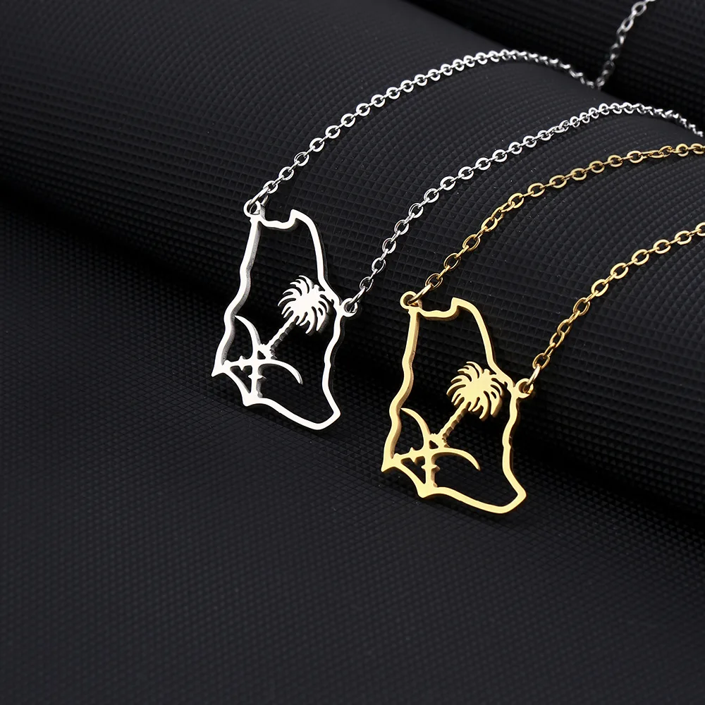 2024 new fashion stainless just Saudi Arabia map pendant necklace temperament everything collarbone chain birthday anniversary g