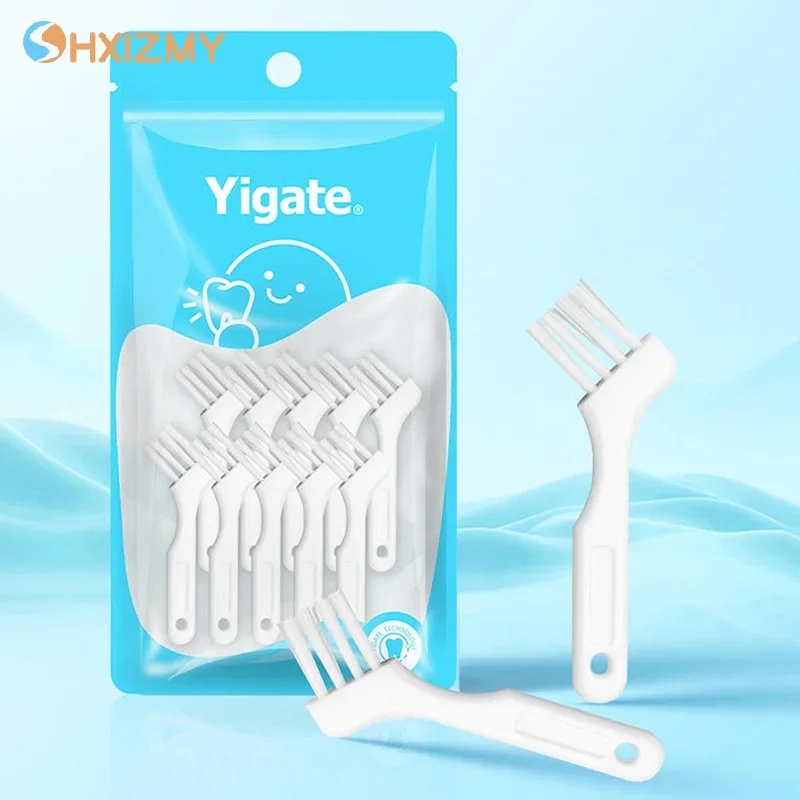 10pcs Mini Denture Cleaning Brush Toothbrushes False Teeth Brush Multi-Layered Bristles Non-Slip Ergonomic Orthodontic Oral Care