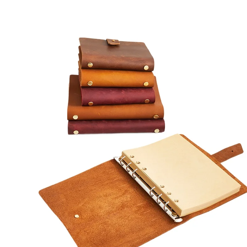 

Retro Crazy Horse Leather Loose-leaf Handbook First Layer Cowhide Loose-leaf Book Genuine Leather Notebooks and Journals