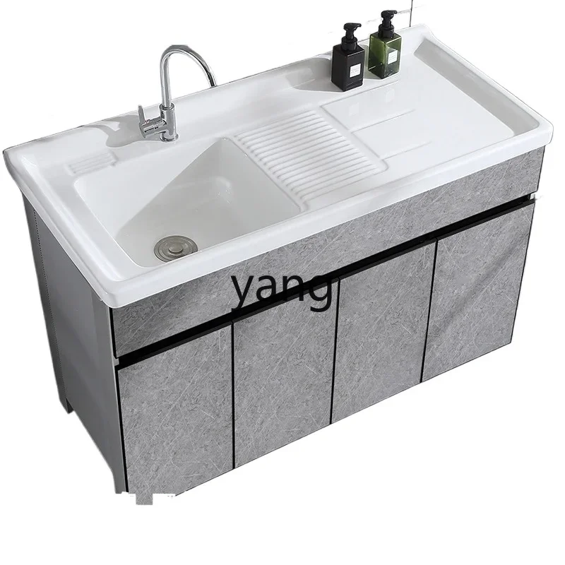 YJQ ceramic laundry cabinet balcony with rubbing board laundry pool floor-to-ceiling combination space aluminum bathroom cabinet