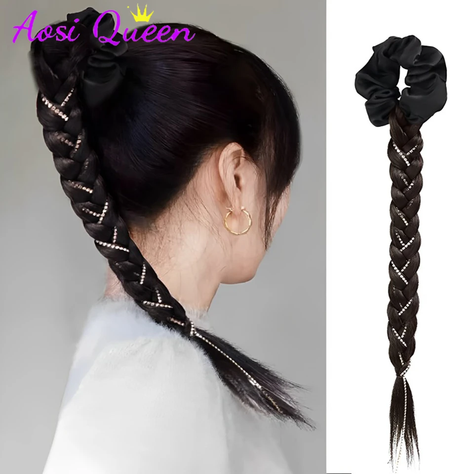 

AOSI Synthetic Ponytail Wig Female Hair Ring Diamond Twist Braid Ponytail Natural Fish Bone Bubble Braid Ponytail Braid