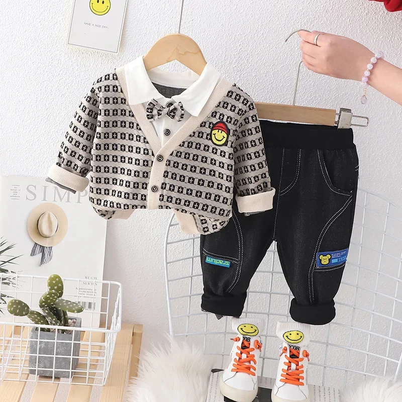 Toddler Outfits 2023 Spring Autumn 1-5T Casual Cardigan Coats + T-shirts + Pants Baby Boys Tracksuits Kids Bebes Jogging Suits