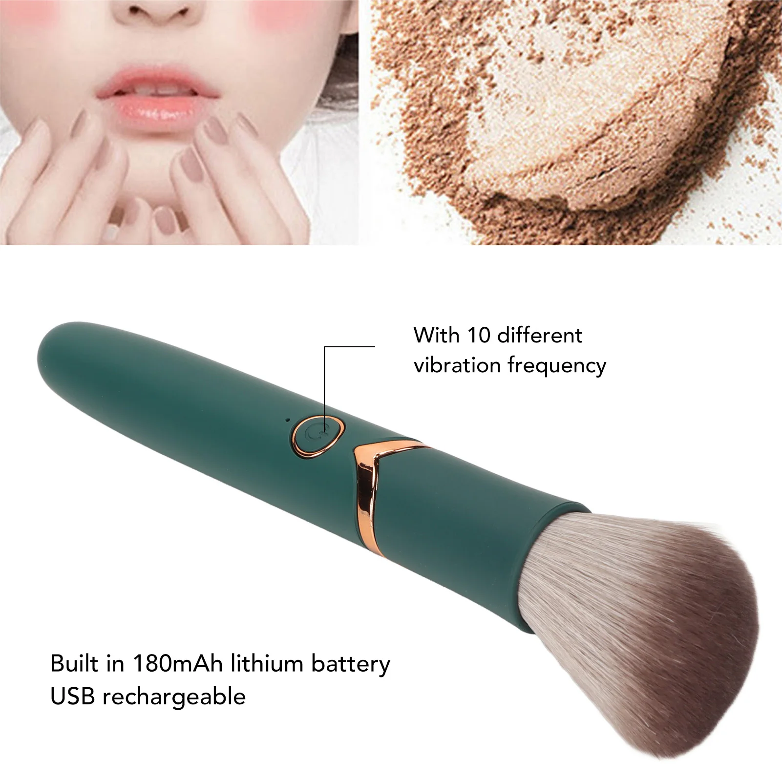Rechargeable Makeup Brush USB Rechargeable Makeup Brush 10 Gears Soft  Hair Electric Beauty Brush Green Loose Powder Brush