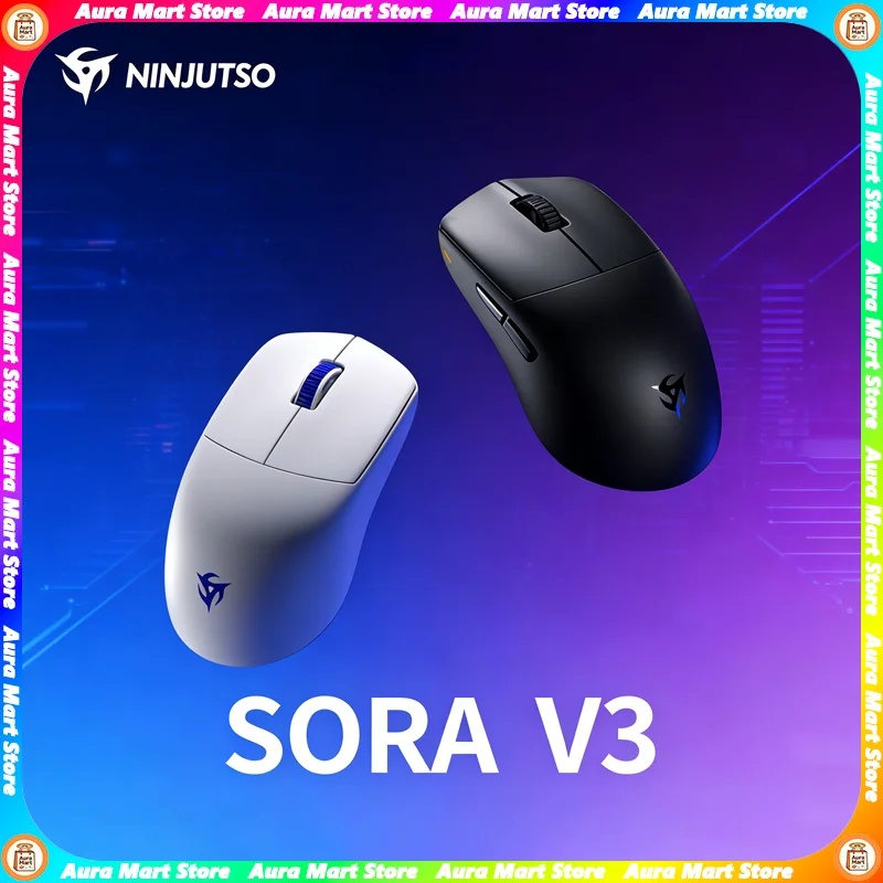 Ninjutso Sora V3 Wireless Gaming Mouse Lightweight PAW3395 Sensor 8K Polling Rate Rechargeable Mice For Esports Office Gamer
