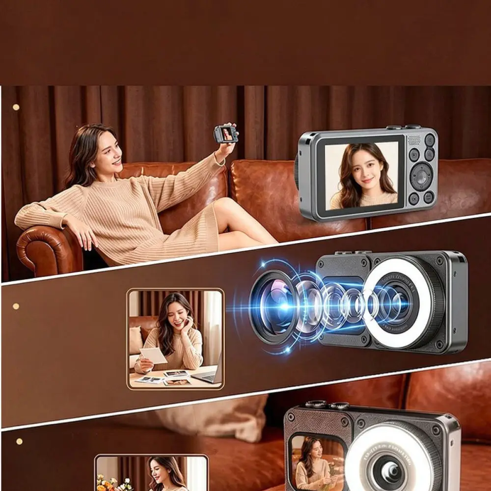 Portable A70 Digital Camera Dual Display Selfie Camcorder 24MP HD Photo Recorder Metallic Body Travel Everyday Vlog Equipment