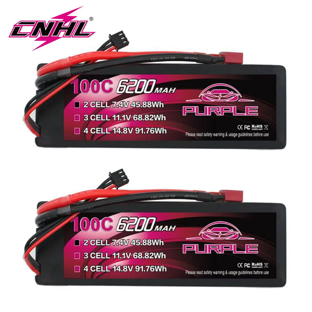 

2PCS CNHL 2S 7.4V Lipo Battery 6200mAh 100C Hardcase with T Deans Plug For RC Car Boat Vehicles Truck Tank Truggy Buggy Hobby