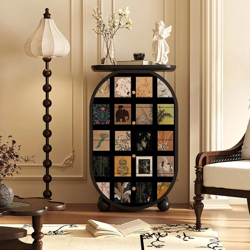 Solid wood French retro entrance cabinet, four chest cabinets, drawers, cabinets, trays, side cabinets, homestay lockers