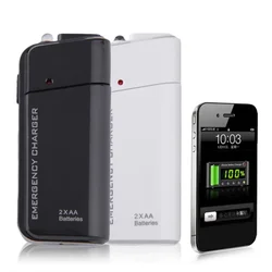Portable USB Emergency 2 AA Battery Extender Charger Power Bank Supply Box For Mobile Phone MP3 MP4 Black White