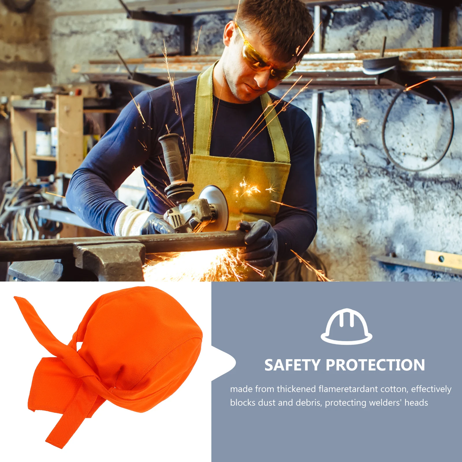 

High Visibility Orange Welder Cap Thickened Cotton Dust Resistant Flame Resistant Breathable Skull Cap Adjustable Fit For