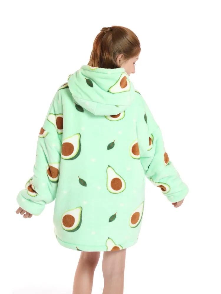 Avocado Print Winter Warm Hoodies Kids Outwear Boys Girls One Piece Oversized Hoodie Wearable TV Blankets Super Soft Coats Pjs