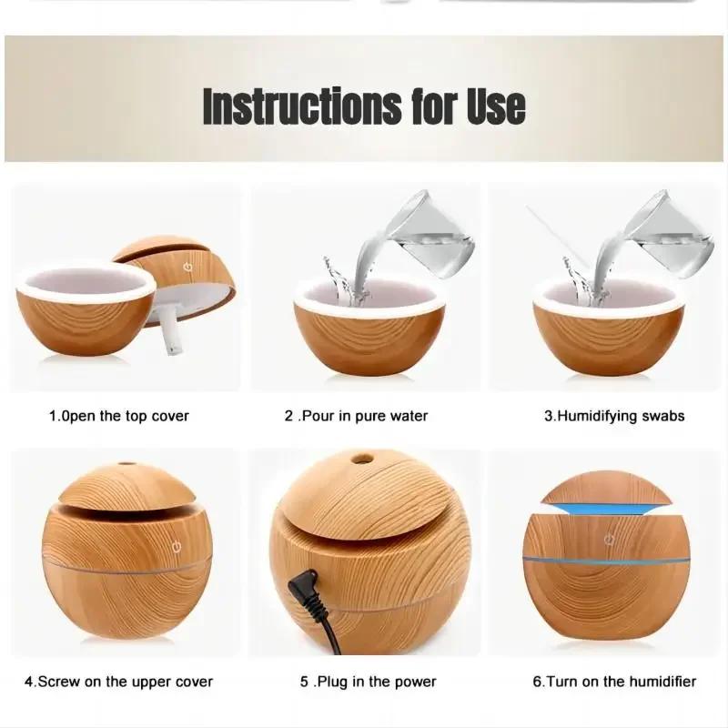Mini Home Wood Grain Air Humidifier USB Ultrasonic Cool Mist Sprayer Essential Oil Fragrance Electric Air Aroma Diffuser Purifie image 5