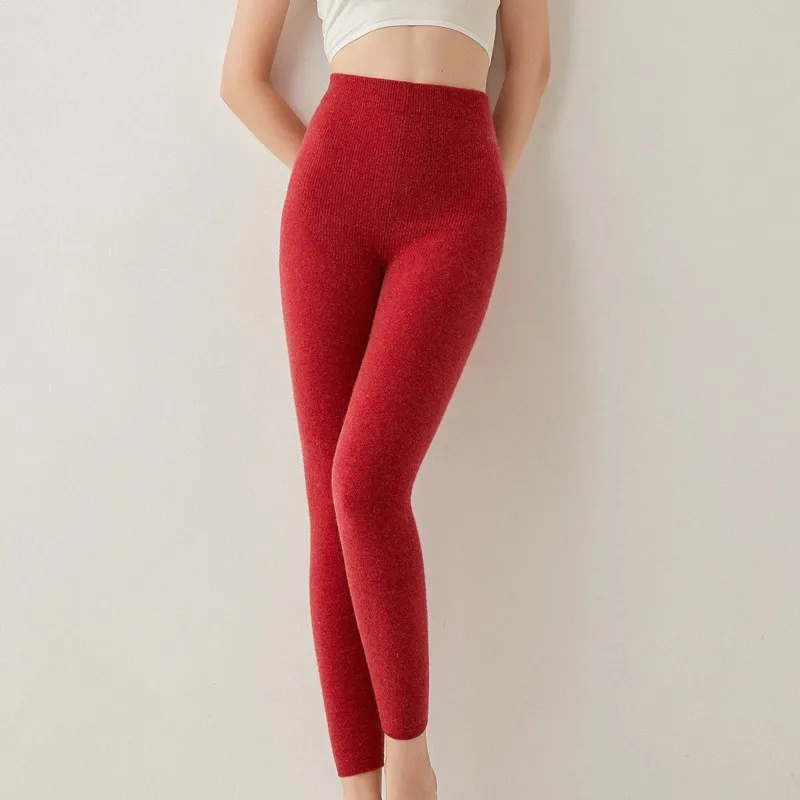 กางเกงเลกกิ้งถักนิตติ้งสำหรับผู้หญิง ผ้าเนื้อนุ่ม อุ่นสบาย ใส่ได้ทั้งด้านในและด้านนอก เหมาะสำหรับฤดูใบไม้ร่วงและฤดูหนาว