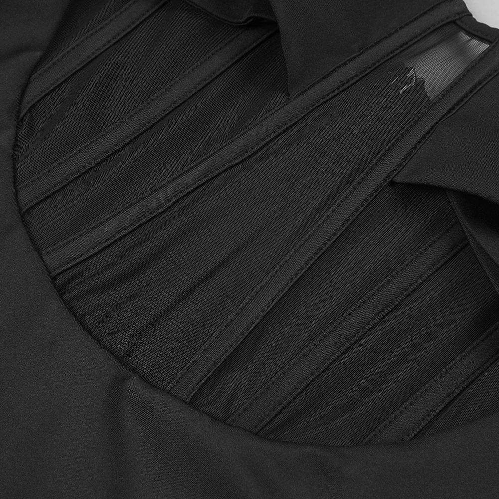 華やかな黒のスパゲッティストラップロングドレス、ボウとシアーカットアウトのディテール、高級イベント、フォーマルパーティー、イブニングガウン