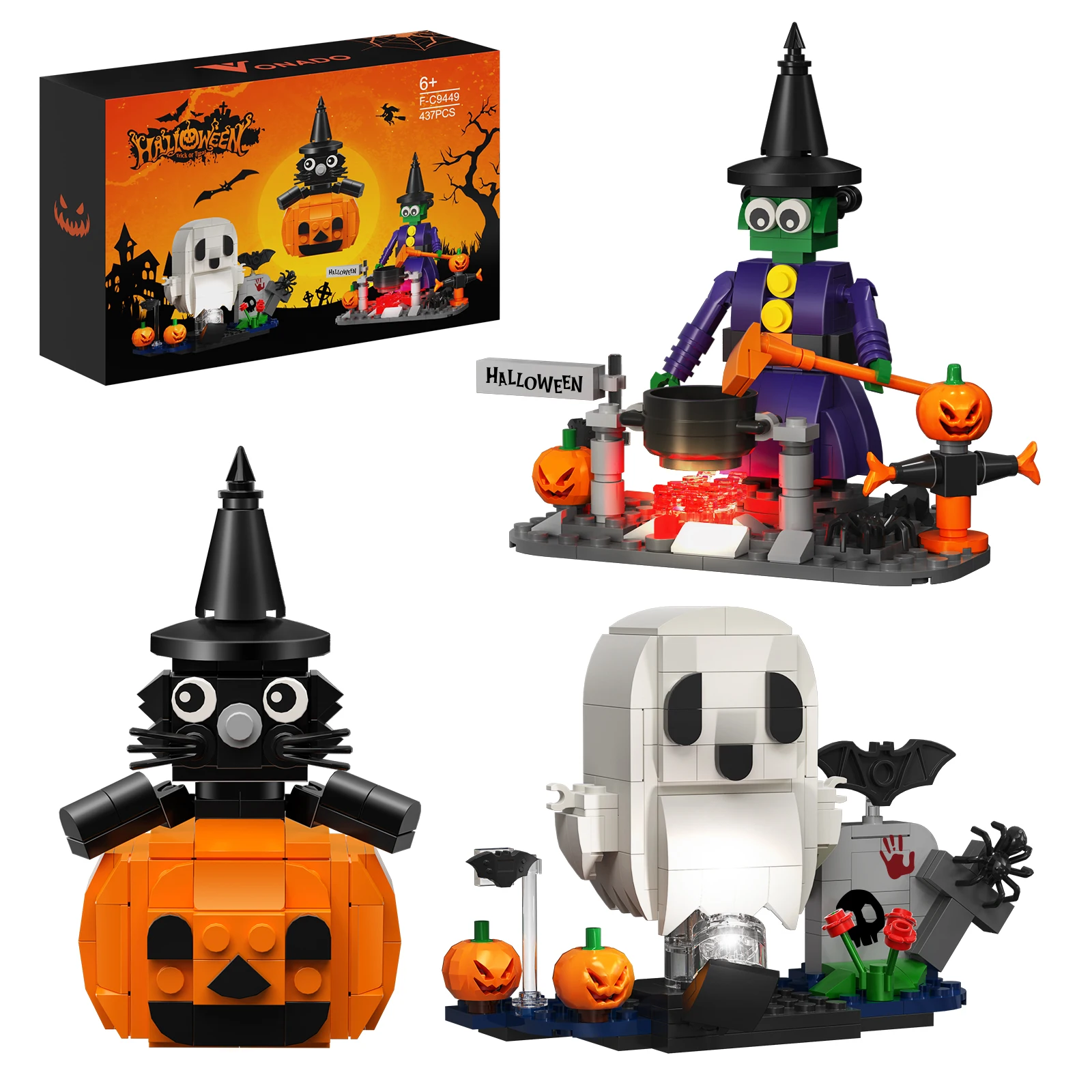 

Halloween Little Devil Pumpkin Ghost Trick Building Blocks Set With Paper Manual Birthday Gift for Children 437 Pieces