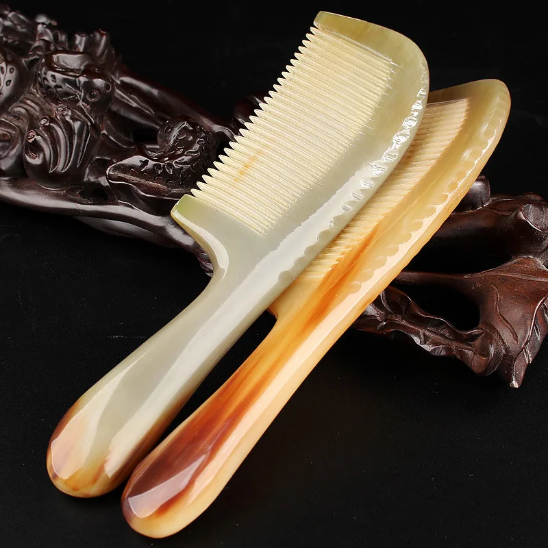 Factory Yak Horn Comb Natural Thickened White Buffalo Horn Comb Scalp Meridian Massage Men and Women Carved Birthday Gift