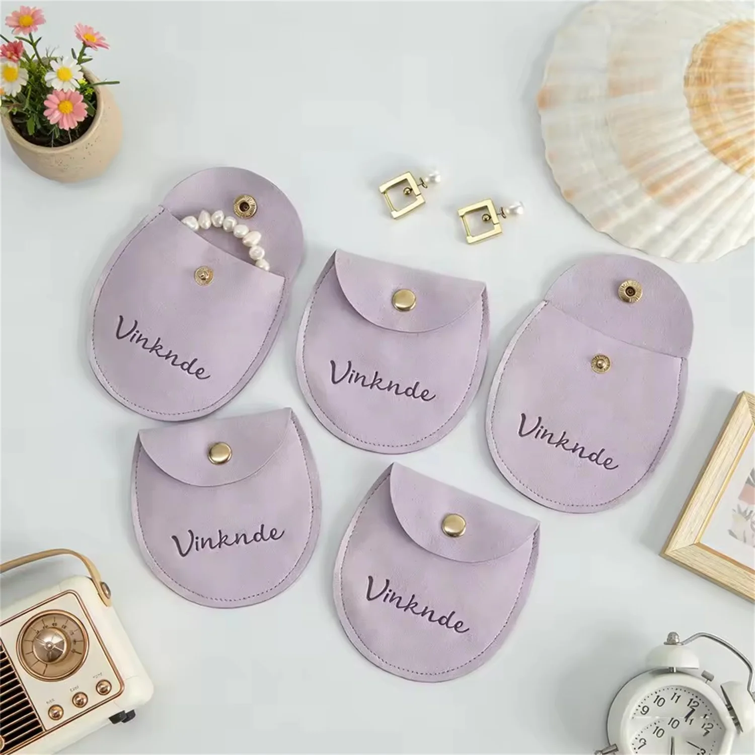 

50/100pcs Custom Logo Purple Microfiber Button Pouch Small Suede Velvet Bags Wedding Necklace Earring Jewelry Packaging Pouch