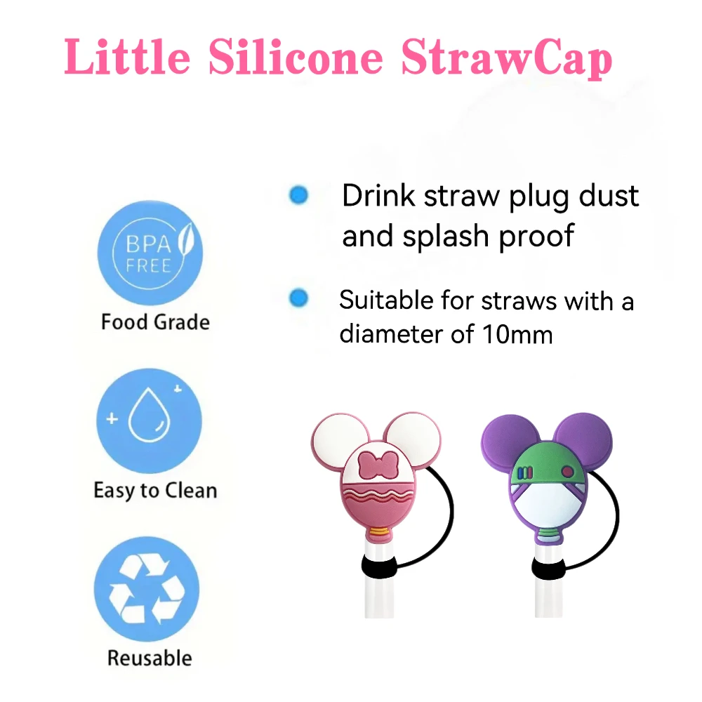 straw topper MINISO Disney fashion cartoon Silicone Straw Tip Splash Proof Drinking Dust Cap straw cap Suit For 10mm straw cap