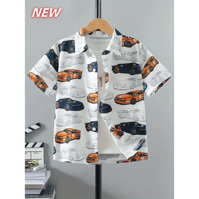 

Car Halloween Pattern Hawaiian Shirt For Men Cat Cartoon 3D Printed Aloha Shirts Summer Casual Short Sleeve Blouse Lapel Tops