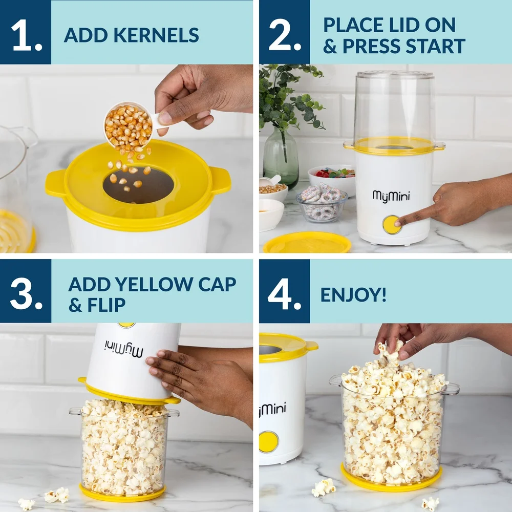 8컵 열풍 전기 팝콘 메이커, 이중 기능 뚜껑 계량컵 포함, 건강 간식 제조기, 파티, 영화 감상용