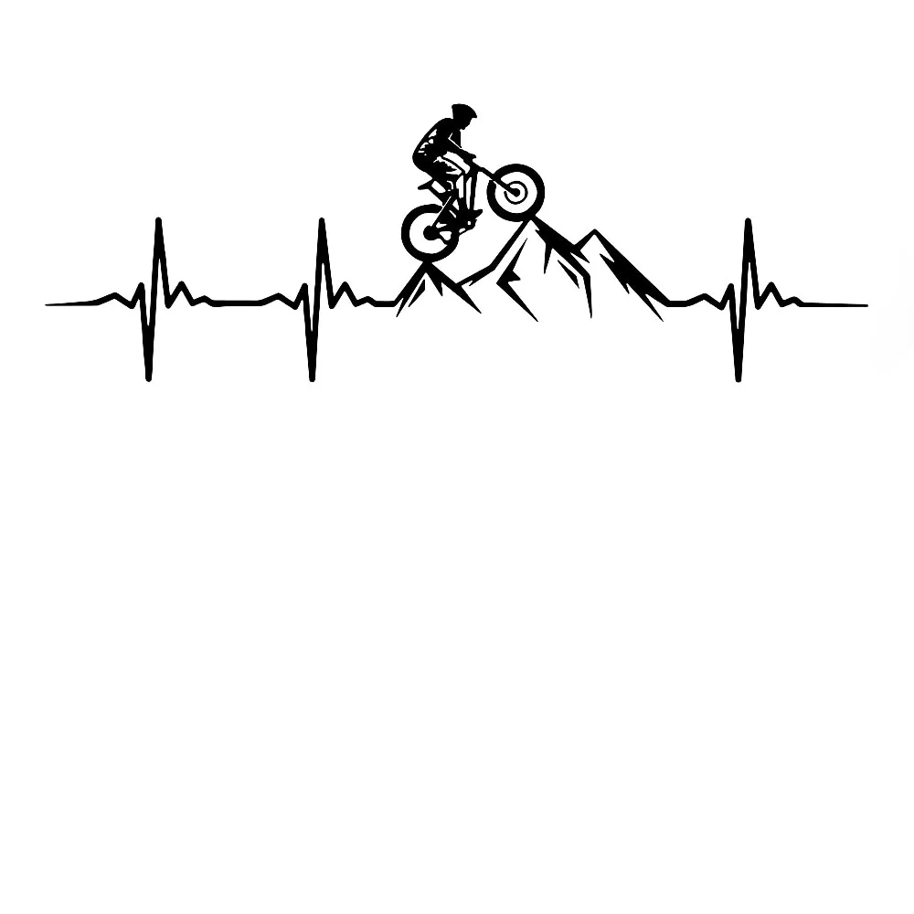 Mountain Bike Heartbeat Wall Decal Living Room Bedroom Art Mural Man Mountain Biker Downhill Bicycle Wall Sticker Playroom B4960