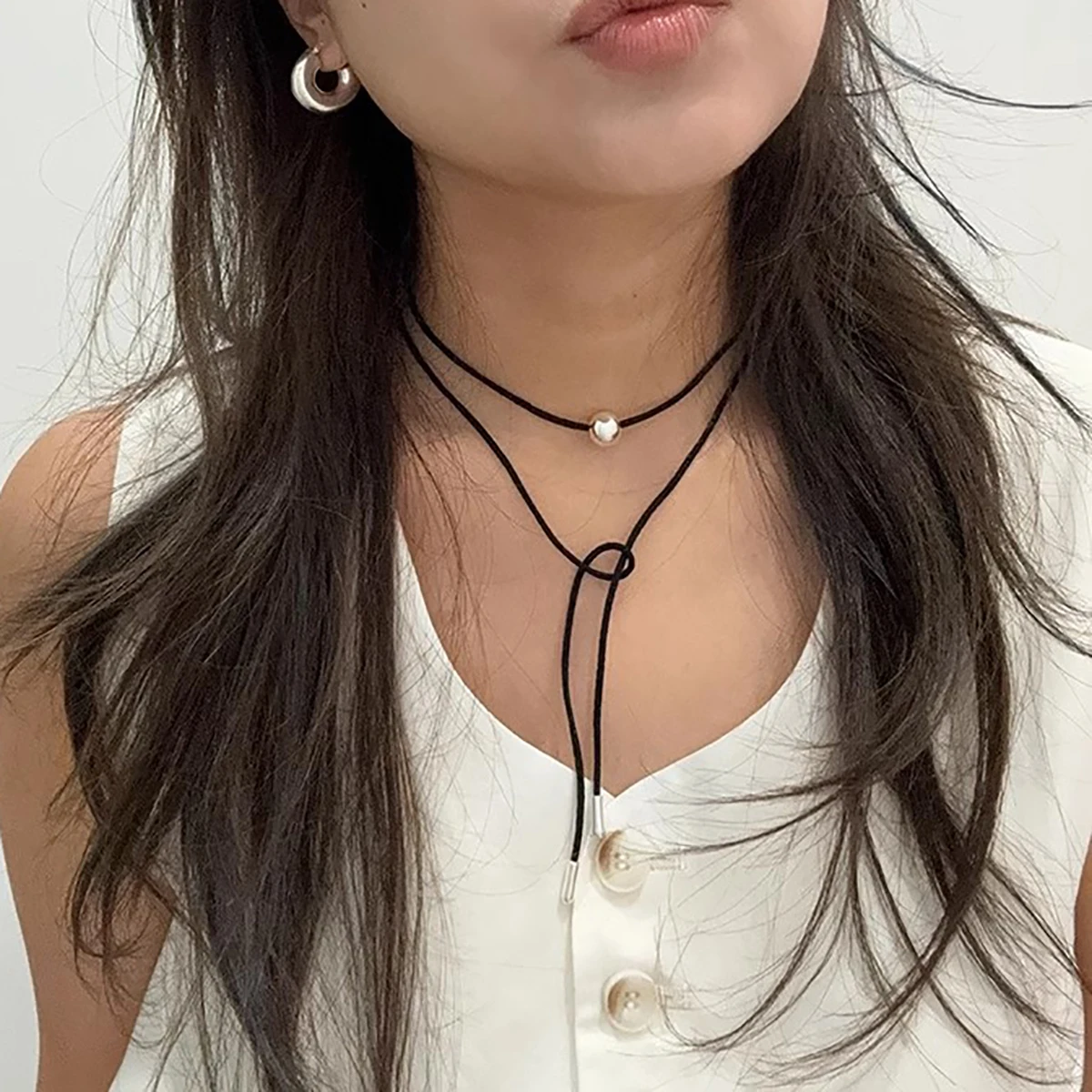 ins style collarbone chain choker neck strap Choker Everything tie string artificial pearl long necklace women\'s accessories