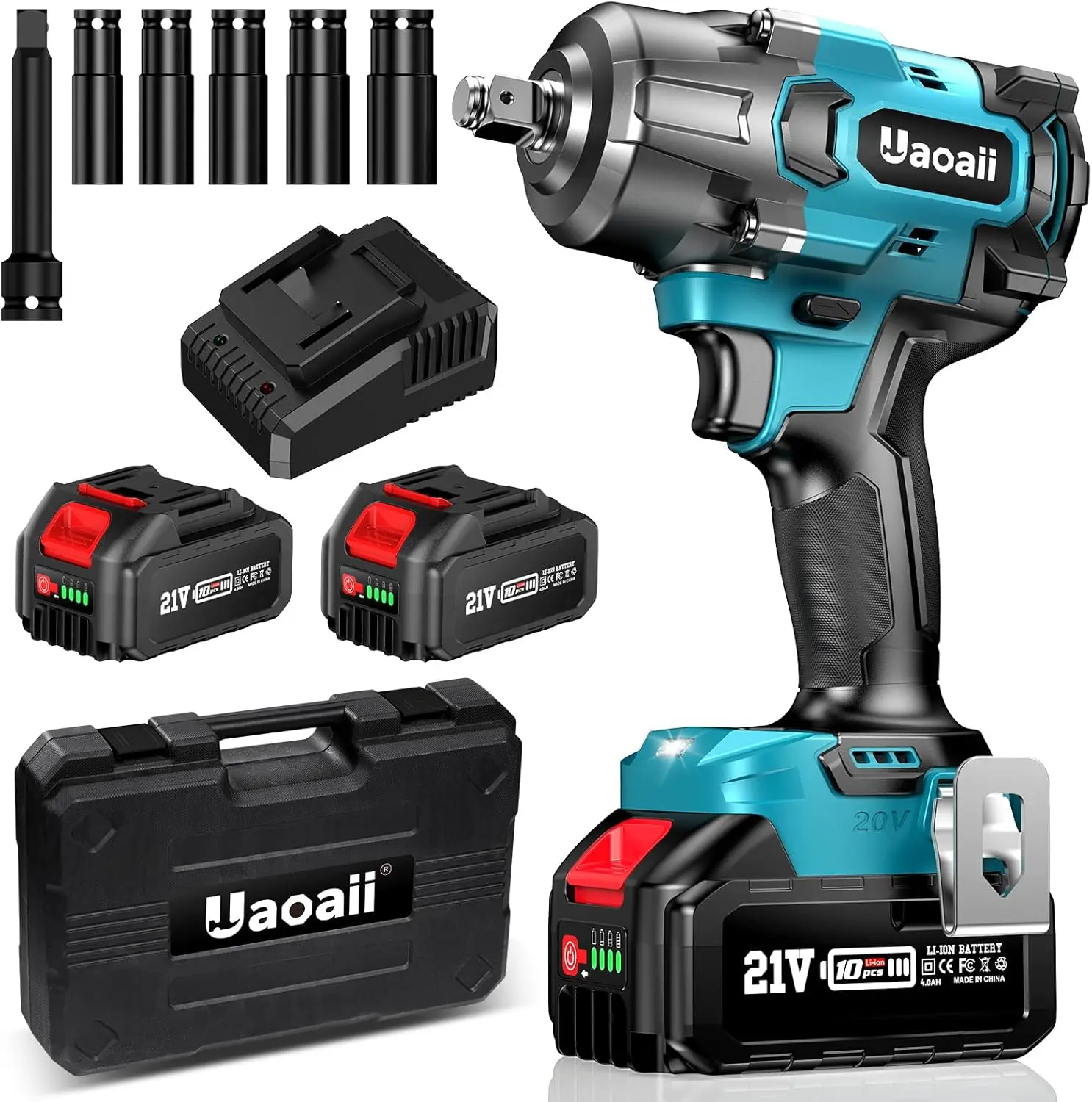 Impact Wrench High Torque, Battery 1/2 Impact Gun w/ 2X 4.0Ah Batteries, Fast Charger, 5 Sockets & Storage Box, Electric Impact