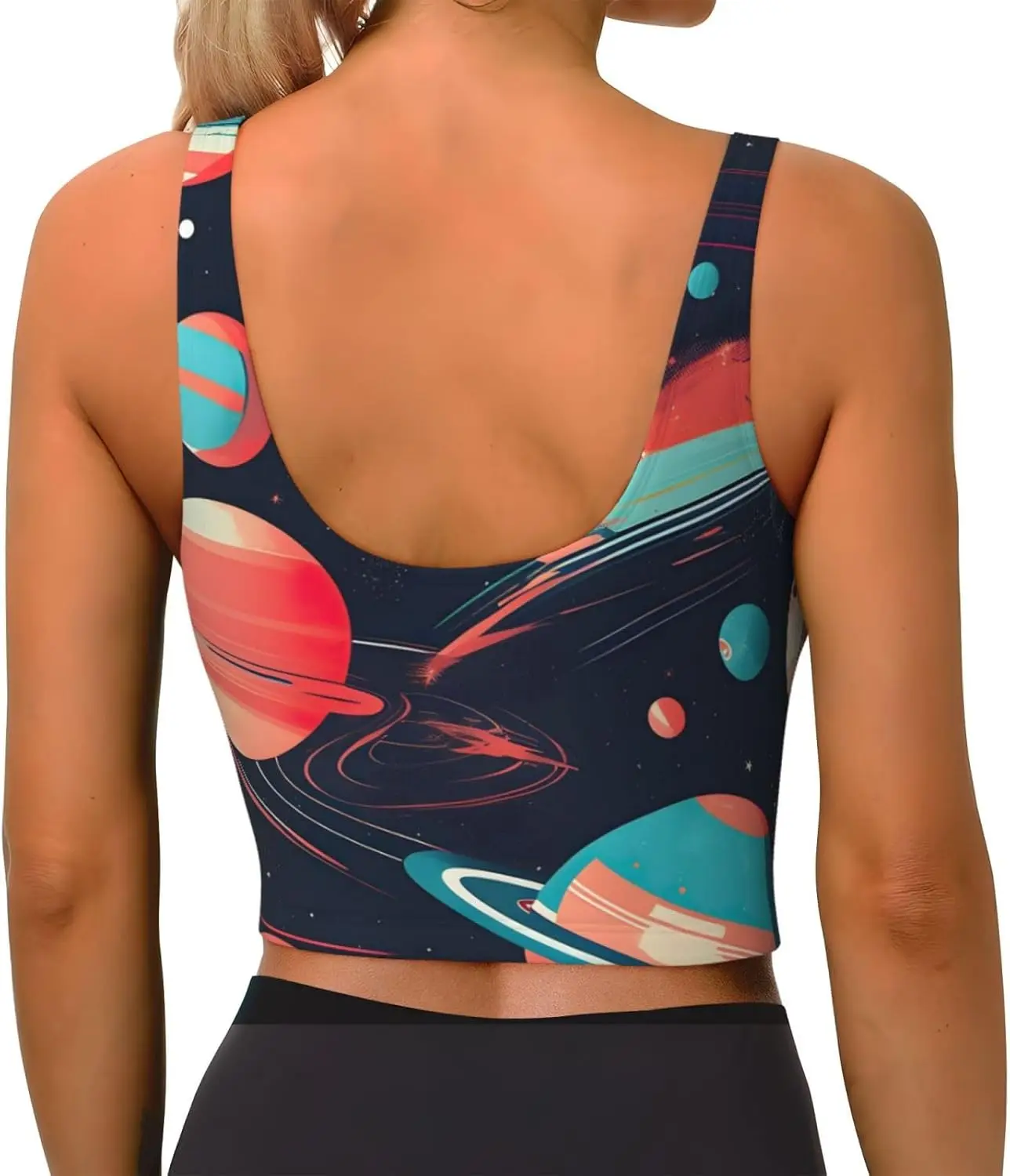 우주 행성 인쇄 여성 캐주얼 스포츠 조끼 요가 조끼 유행 경량 조끼 계절 편안한