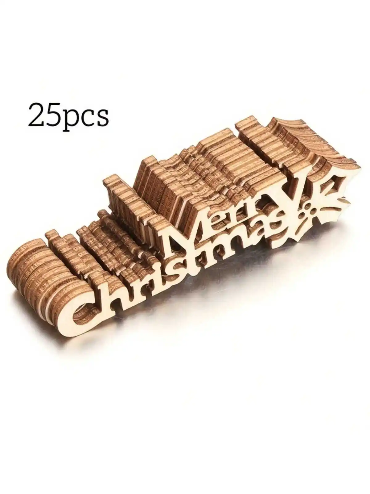 25pcs 9cm Wood DIY Christmas Tags Craft Accessories Natural Wooden Letters Merry Christmas Cut Out Plaques Decoration Cardmaking