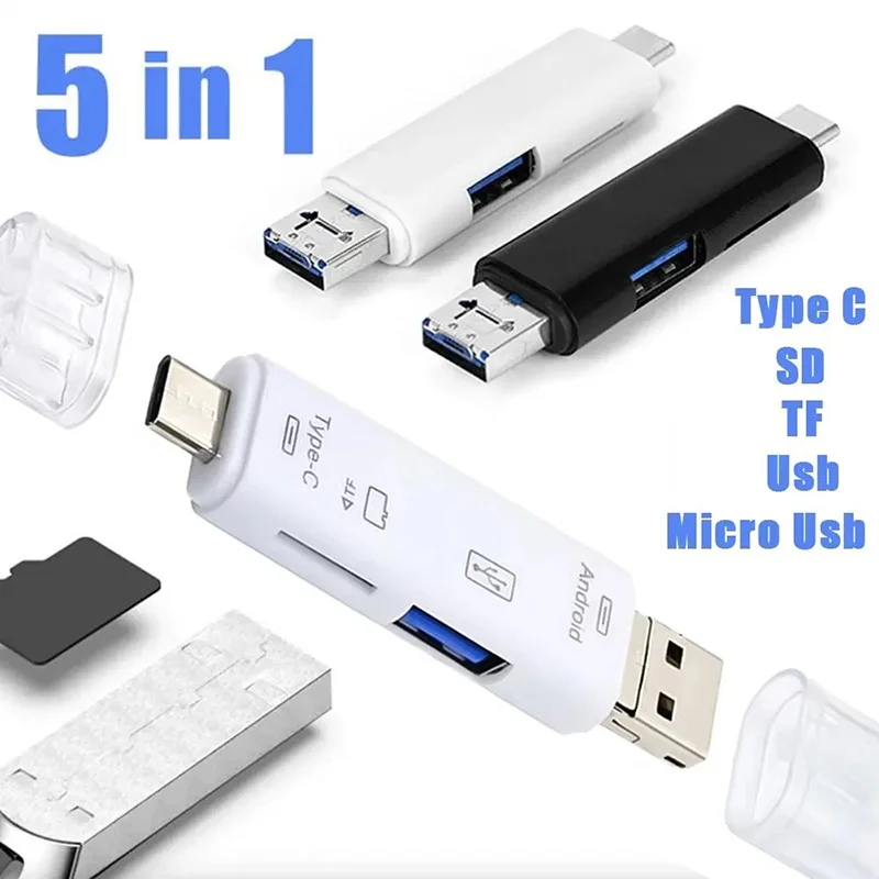 5 In 1 Multifunction USB/Type C/USB Micro/USB SD TF/Memory Card Reader For Desktop Computer Dock OTG Type C Adapter Accessories
