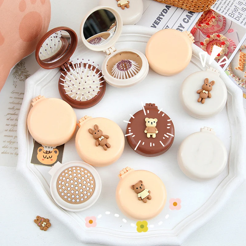 Cute Rabbit Bear Air Cushion Mini Portable Hairbrush Cartoon Princess Foldable Massage Anti-screw Hair Brush Comb for Women Baby