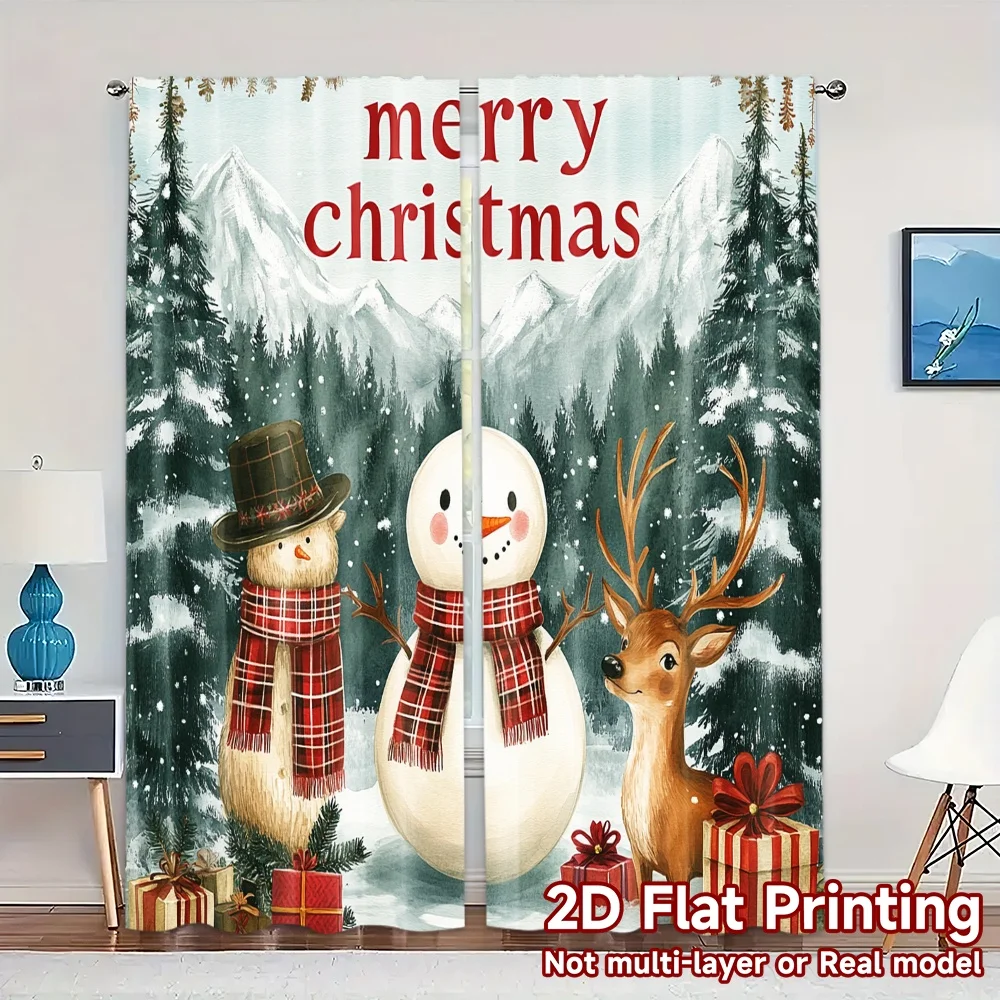 2pcs,Curtains Cute Deer Snowman Christmas Forest (3) Contemporary Popular Curtains Fabric Curtains Outdoor Decorations Ldeal for