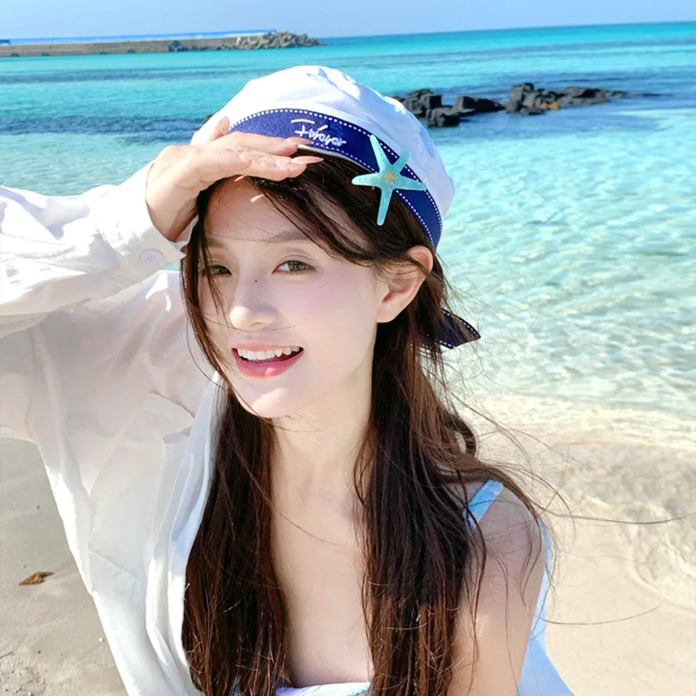 

Casual Sweet White Sailor Hat Bowknot Korean Style Octagonal Cap Uniform Cap Letter Embroidery JK Beret Cap Beach