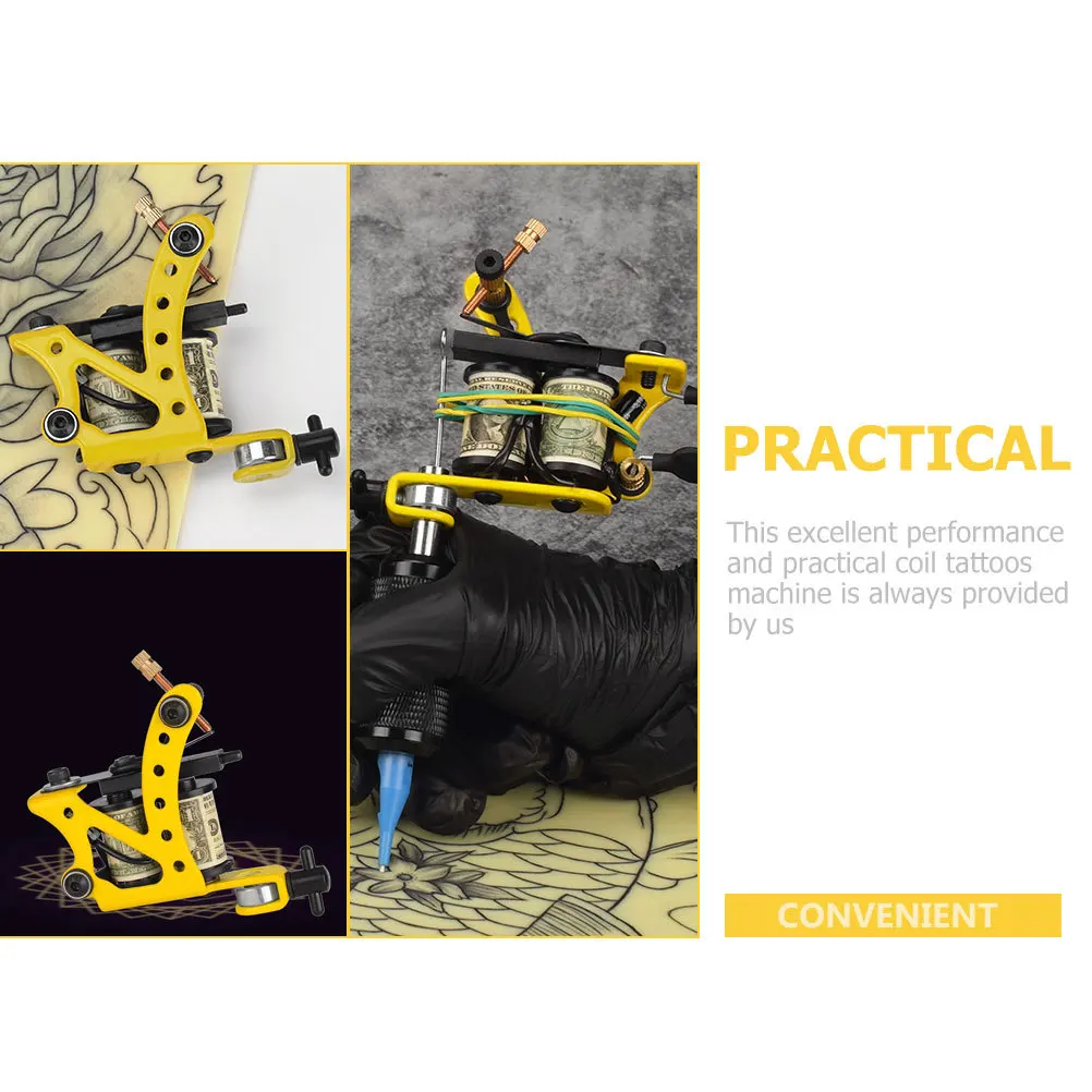 

Electroplated Iron Frame Coil Tattoos Machine Professional Grade Yellow Strong Power Stable Operation No Noise Convenient