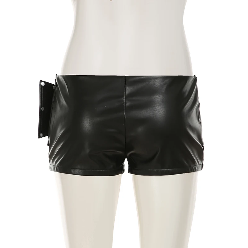 SUCHCUTE Vintage Nieten-Schnallen-Gürtel, Pu-Leder-Shorts, Y2k, sexy Shorts mit niedriger Taille, ästhetisches Party-Outfit, Sommer-Punk-Stil, Coquette – Detail 6
