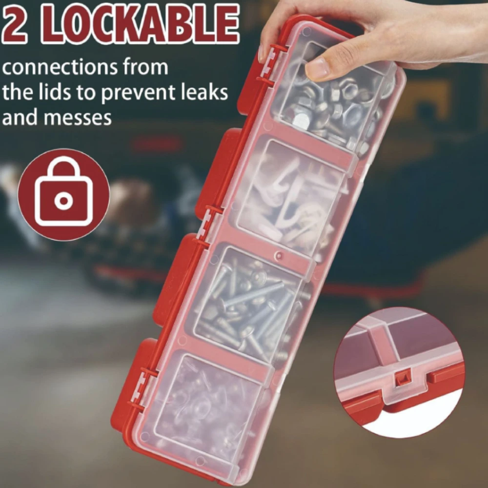 4 Section Small Screw Storage Box with Slanted Cover for Hardware