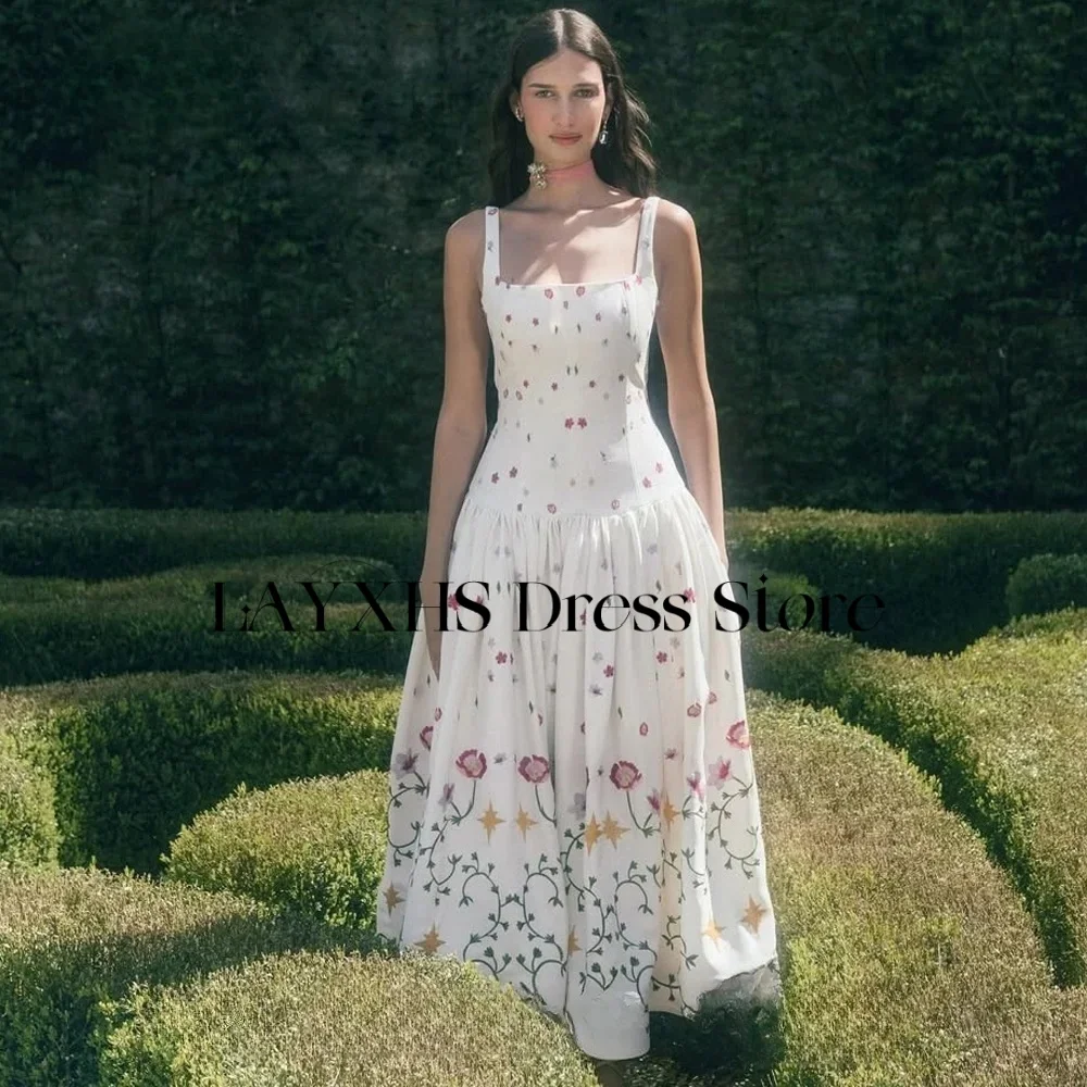 LAYXHS Fashion Square Neck Evening Dresses A-Line Applique Pleat Prom Dresses Customized فساتين سهرة
