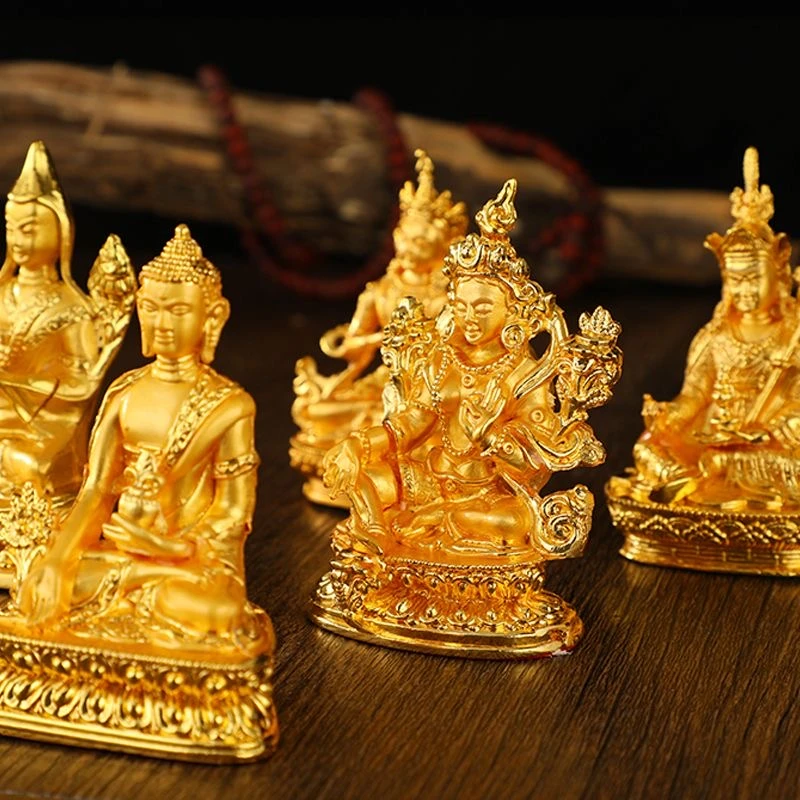 Tibetan Miniature Buddhist Figures Golden Engraved Variety Shapes Alloy Handicraft Tantric Home Gift Altars Desktop Decorative