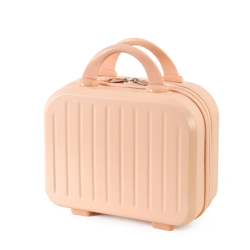 Portable Luggage 14-Inch Small Cosmetic Case Candy Color Small Fresh Suitcase Women's Storage Bag Solid Color Unisex  Polyester